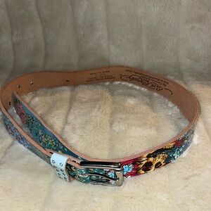 Ed Hardy Multicolor Floral Belt with Silver Buckle